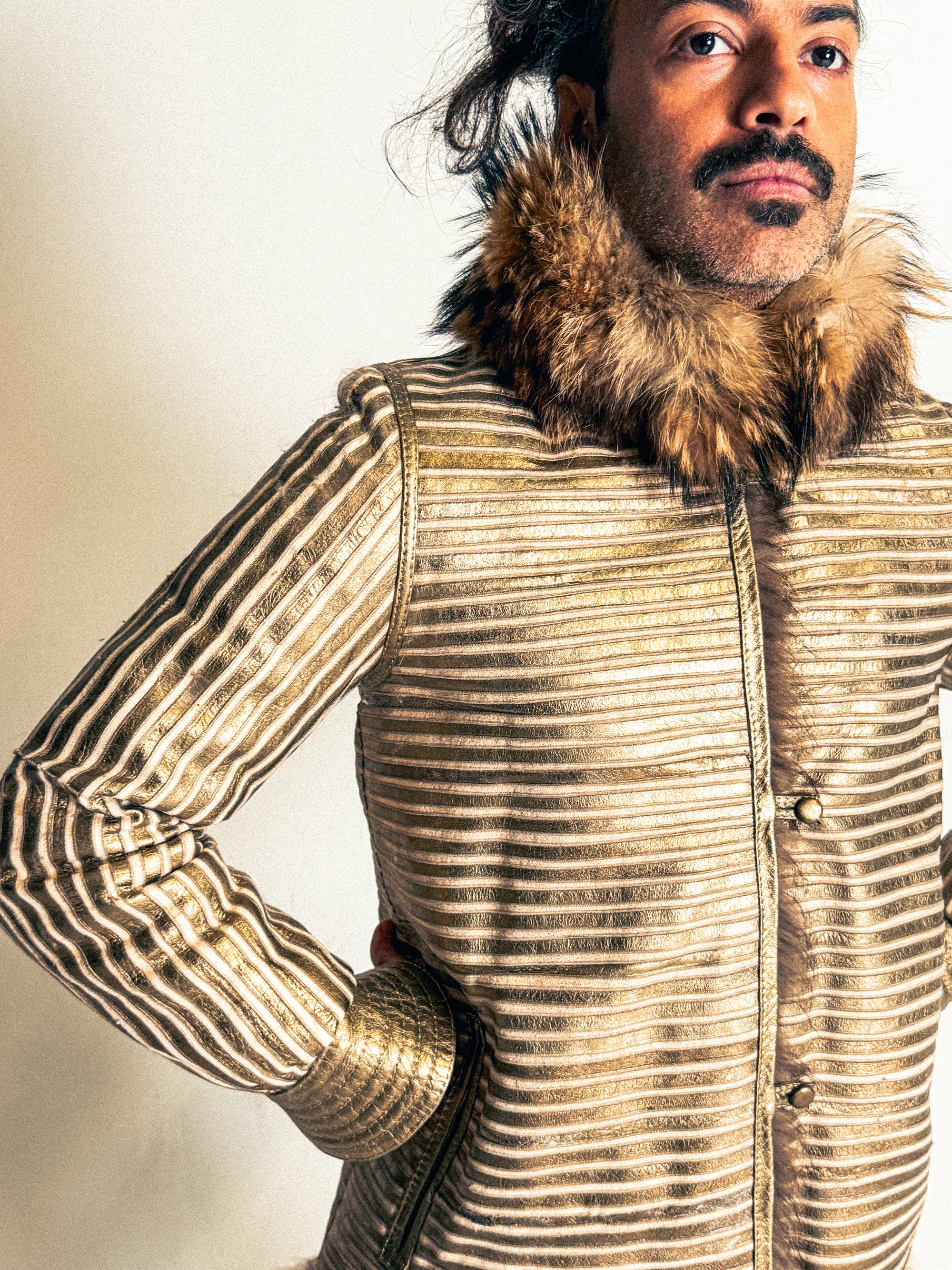 Sensationally Rare 1970s Metallic Leather and Fox Jacket