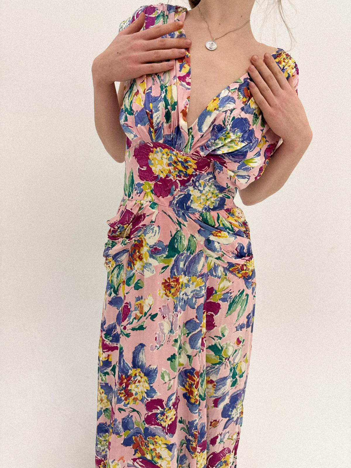 Floral Satin Bias-Cut Dress, 1930s–1940s