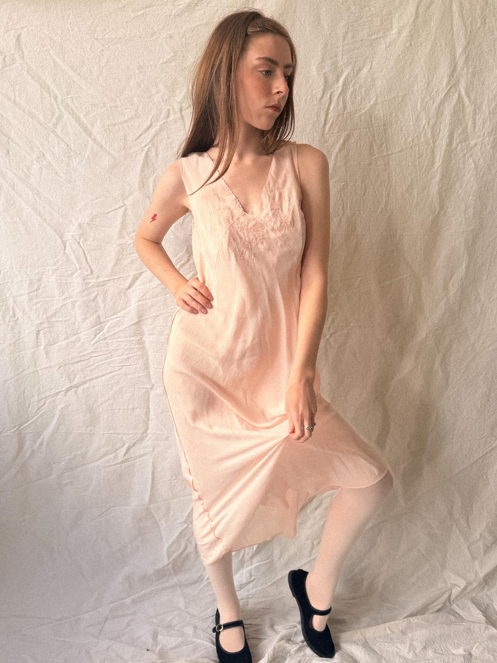1930s Baby Pink Bias-Cut Silk Slip Dress