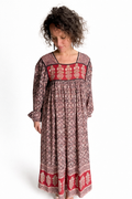 1970s Indian Block Print Cotton Dress with Empire Cut