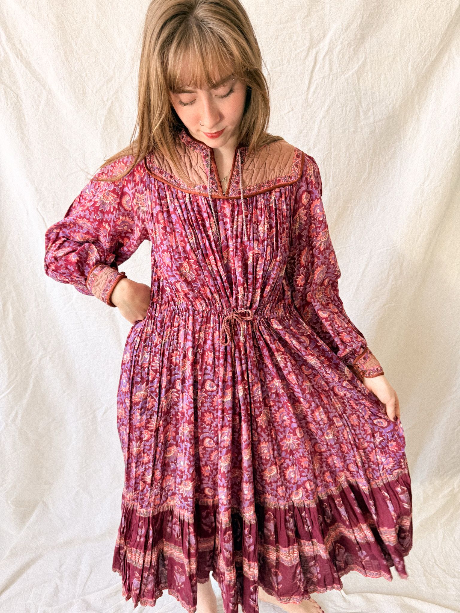 1970s Indian Block Print Cotton Gauze Dress