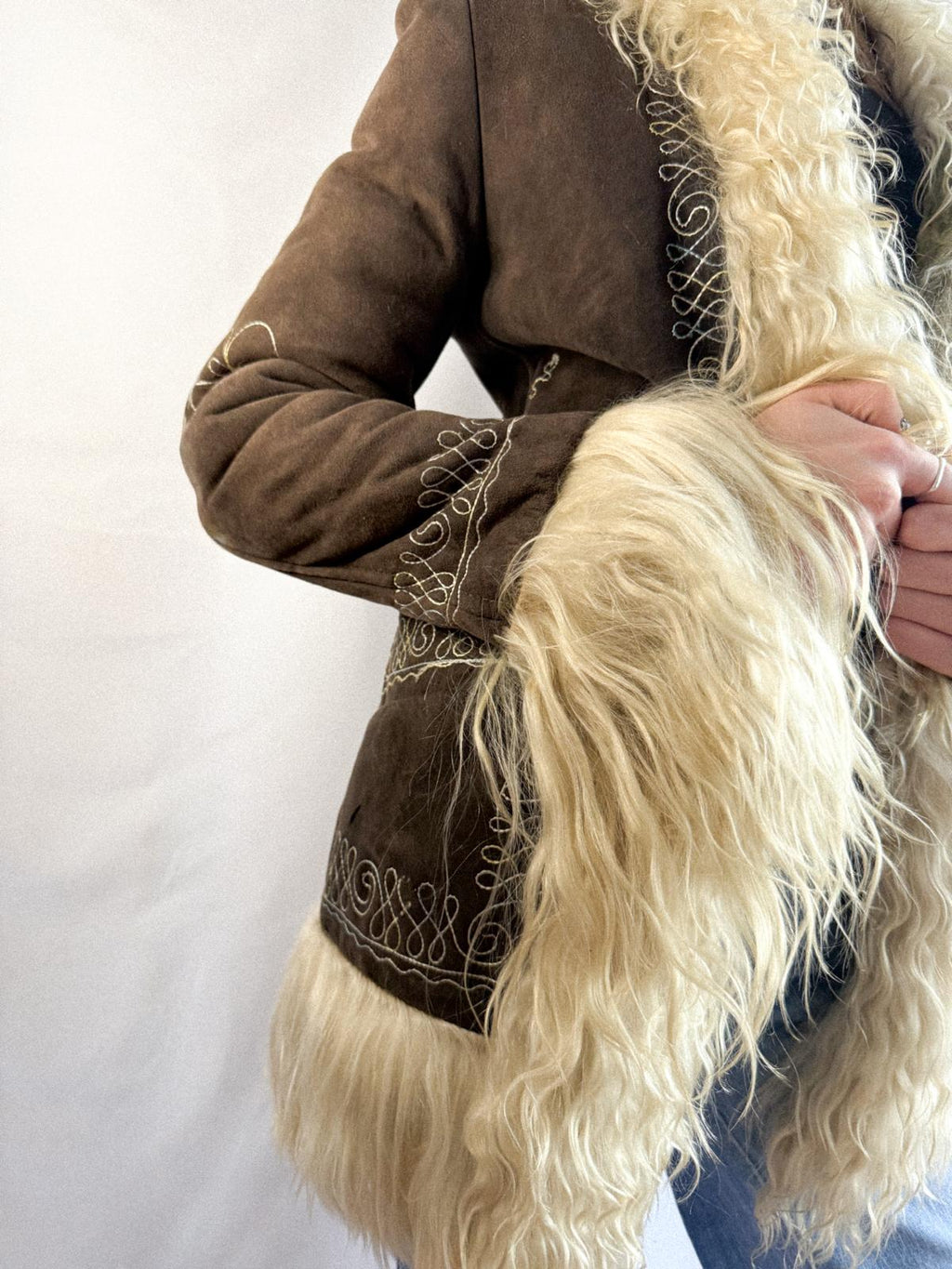 1970s Afghan Shearling Jacket with Long Yak Trim – Dark Chocolate Brown