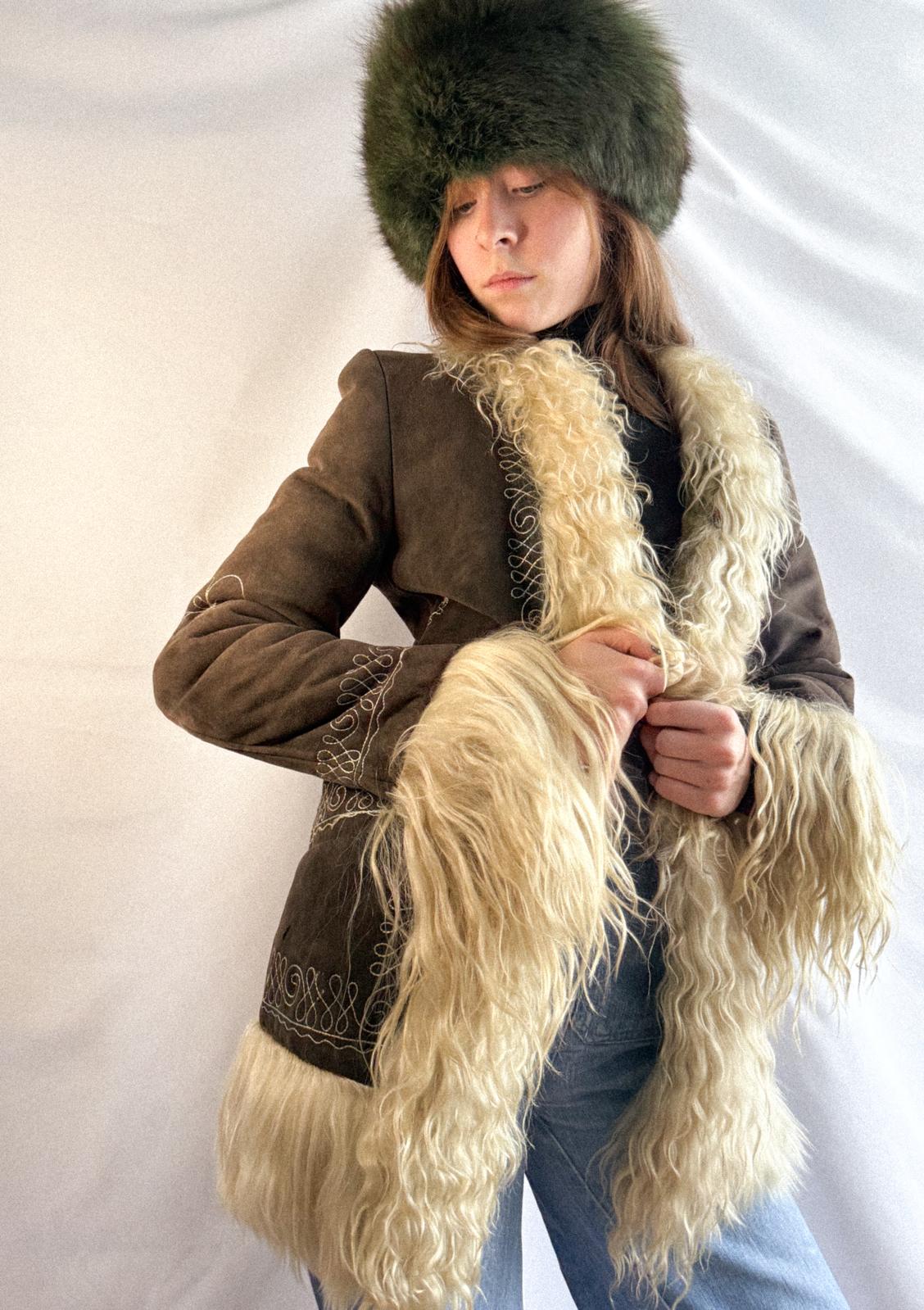 1970s Afghan Shearling Jacket with Long Yak Trim – Dark Chocolate Brown