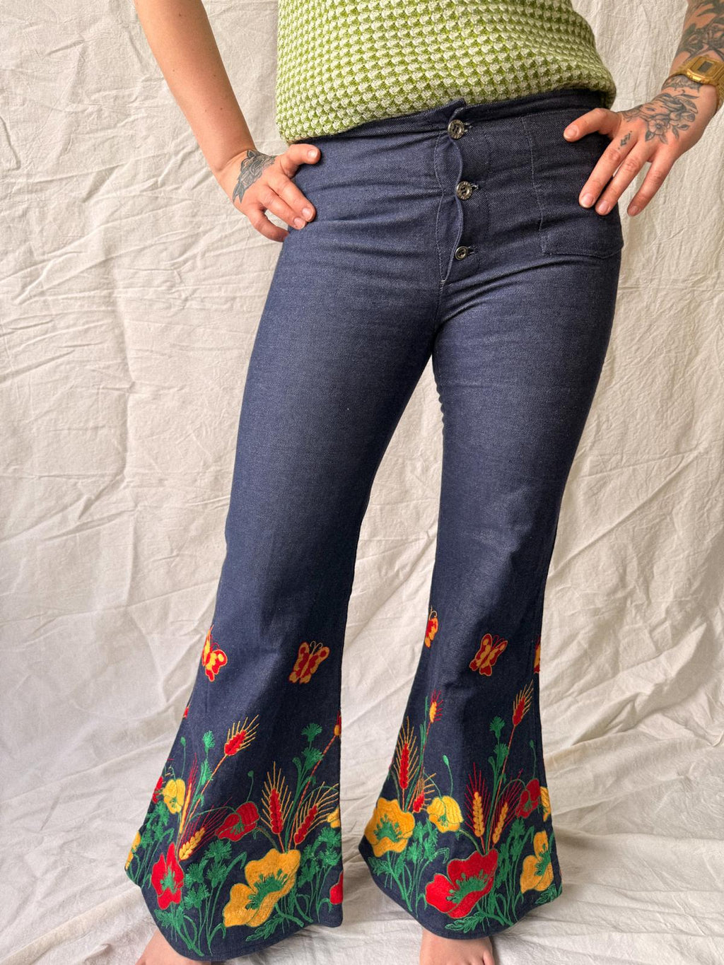 Late 1960s/ early 1970s Fiorucci Embroidered Flare Jeans