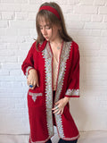 1920s–30s Kashmiri Embroidered Red Pashmina Wool Duster Coat
