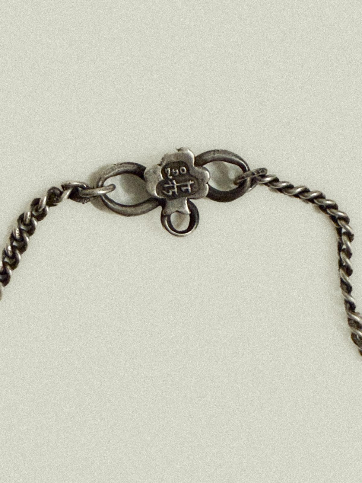 Vintage 1970s Tribal .900 Silver Fan Necklace with Red Glass Beads — India