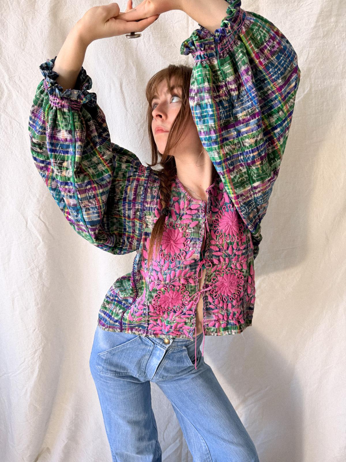 1970s Guatemalan Handwoven Huipil Jacket Blouse
