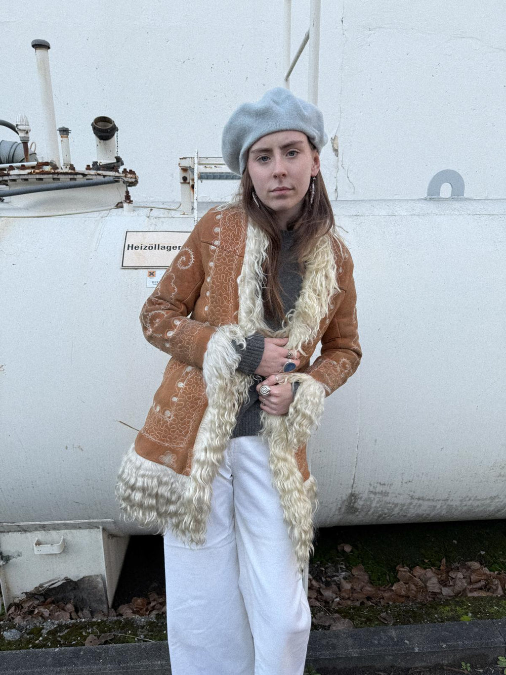 Rare 1960s/70s Afghan Penny Lane Sheepskin Hippie Coat with Floral Embroidery