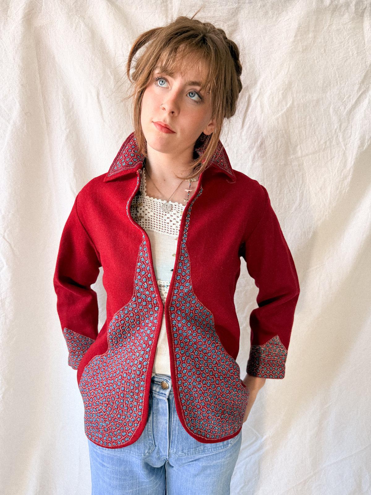 1920s–1930s Indian Cashmere Wool Jacket with Embroidered Trim