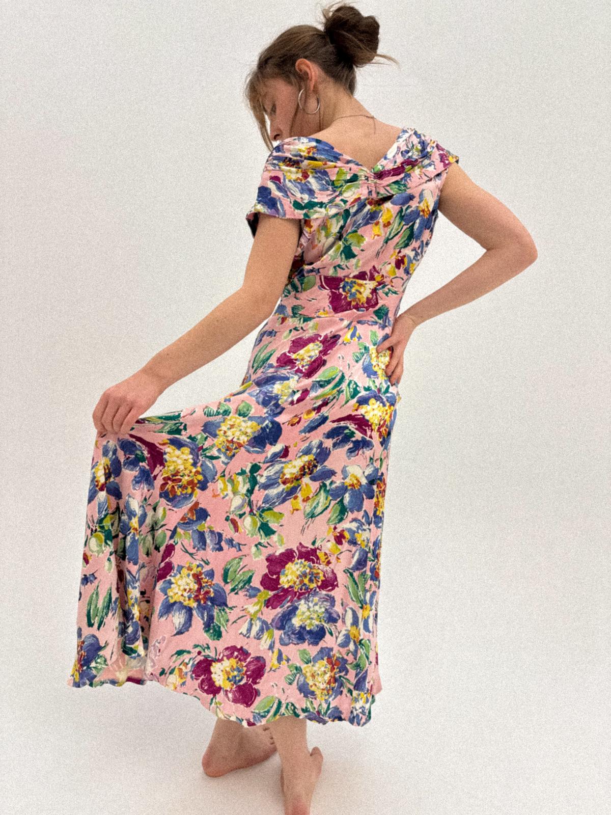 Floral Satin Bias-Cut Dress, 1930s–1940s