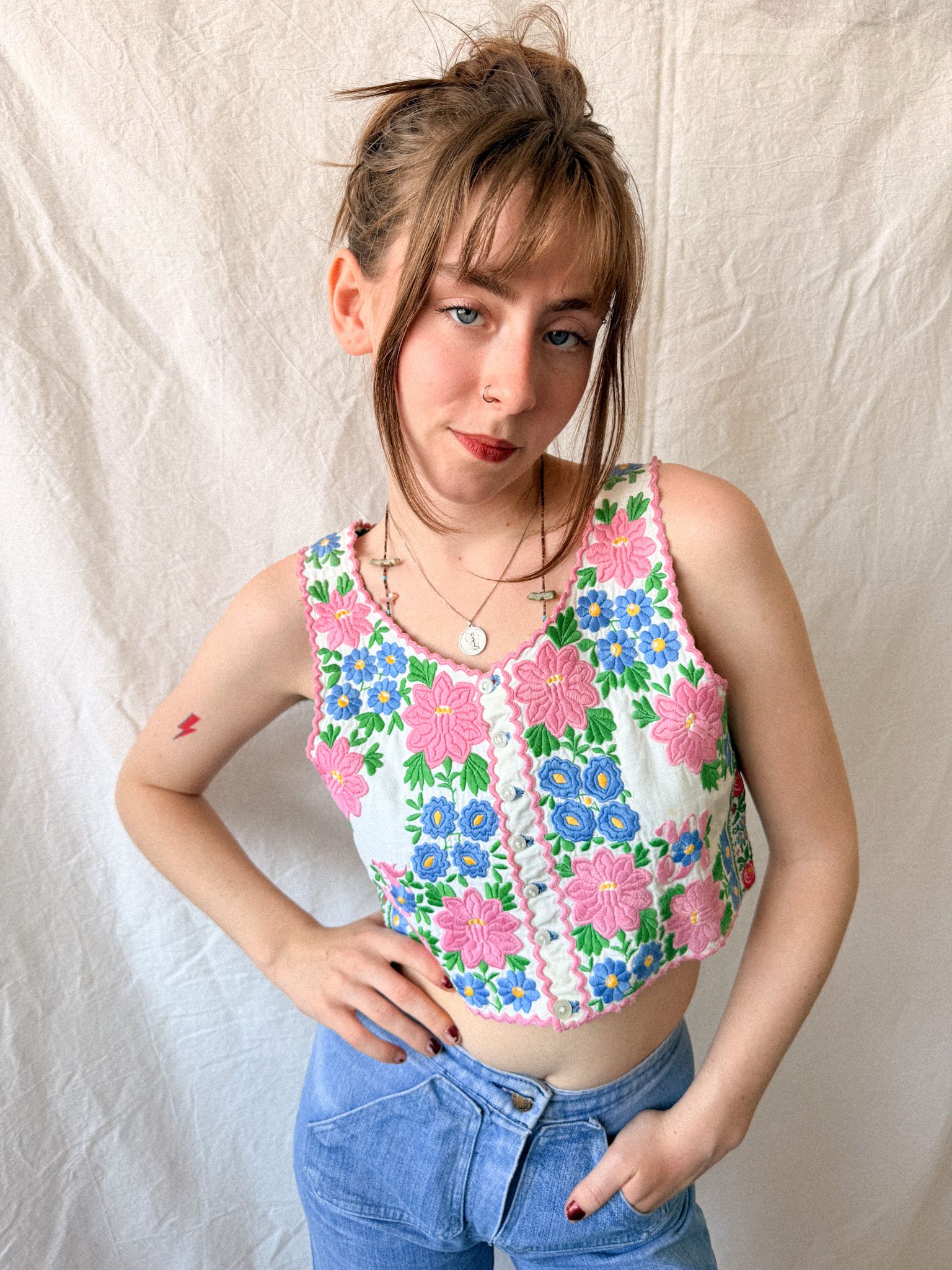1930s–1940s Hungarian Folk Embroidered Bodice Vest