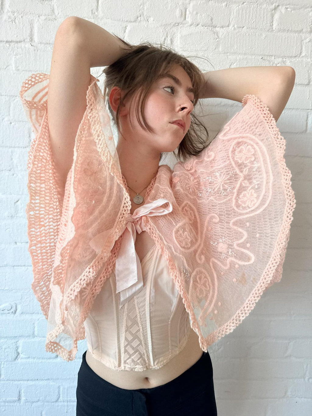 Edwardian to Early 1920s Angora & Tulle Bed Jacket / Capelet