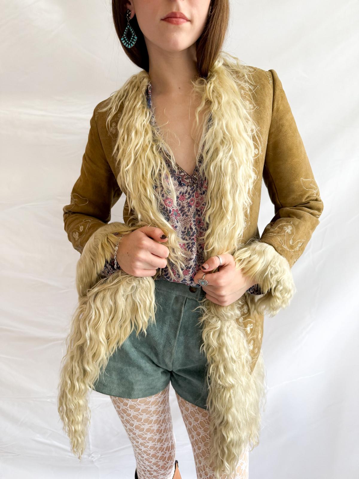 1960s-70s Embroidered Afghan Jacket with Shearling Trim