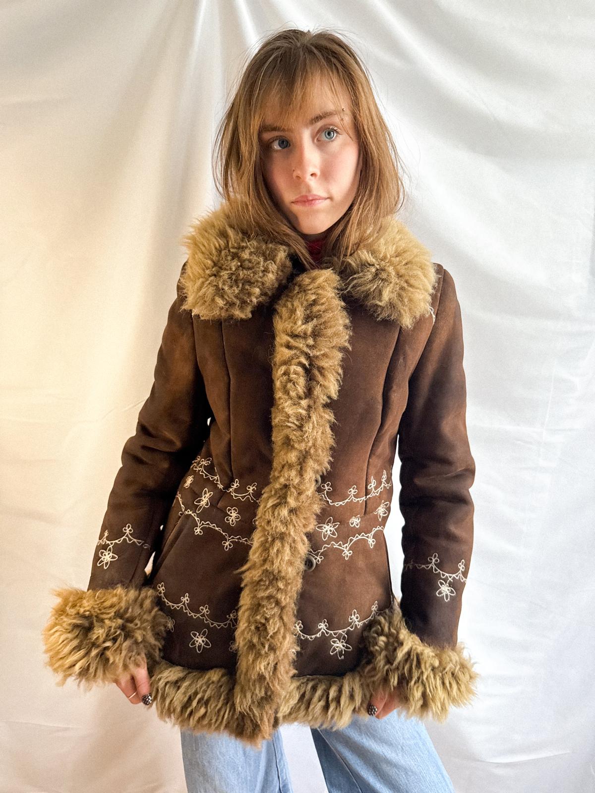 1970s Embroidered Shearling Afghan Style Coat