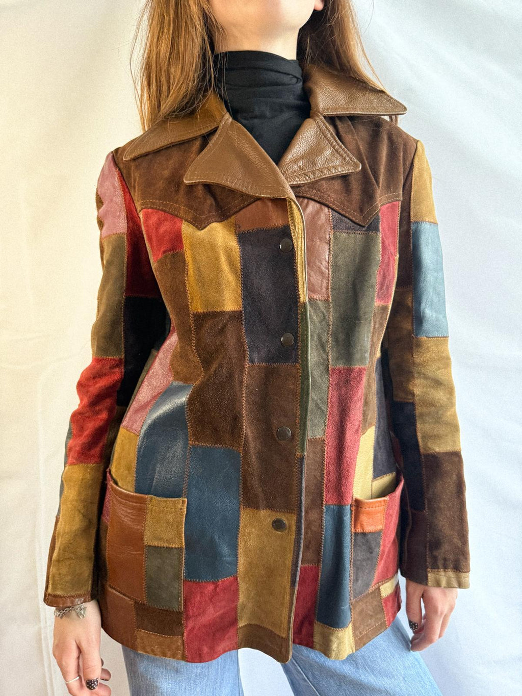 1970s Patchwork Leather Jacket – Rare and Collectable Suede Boho Coat