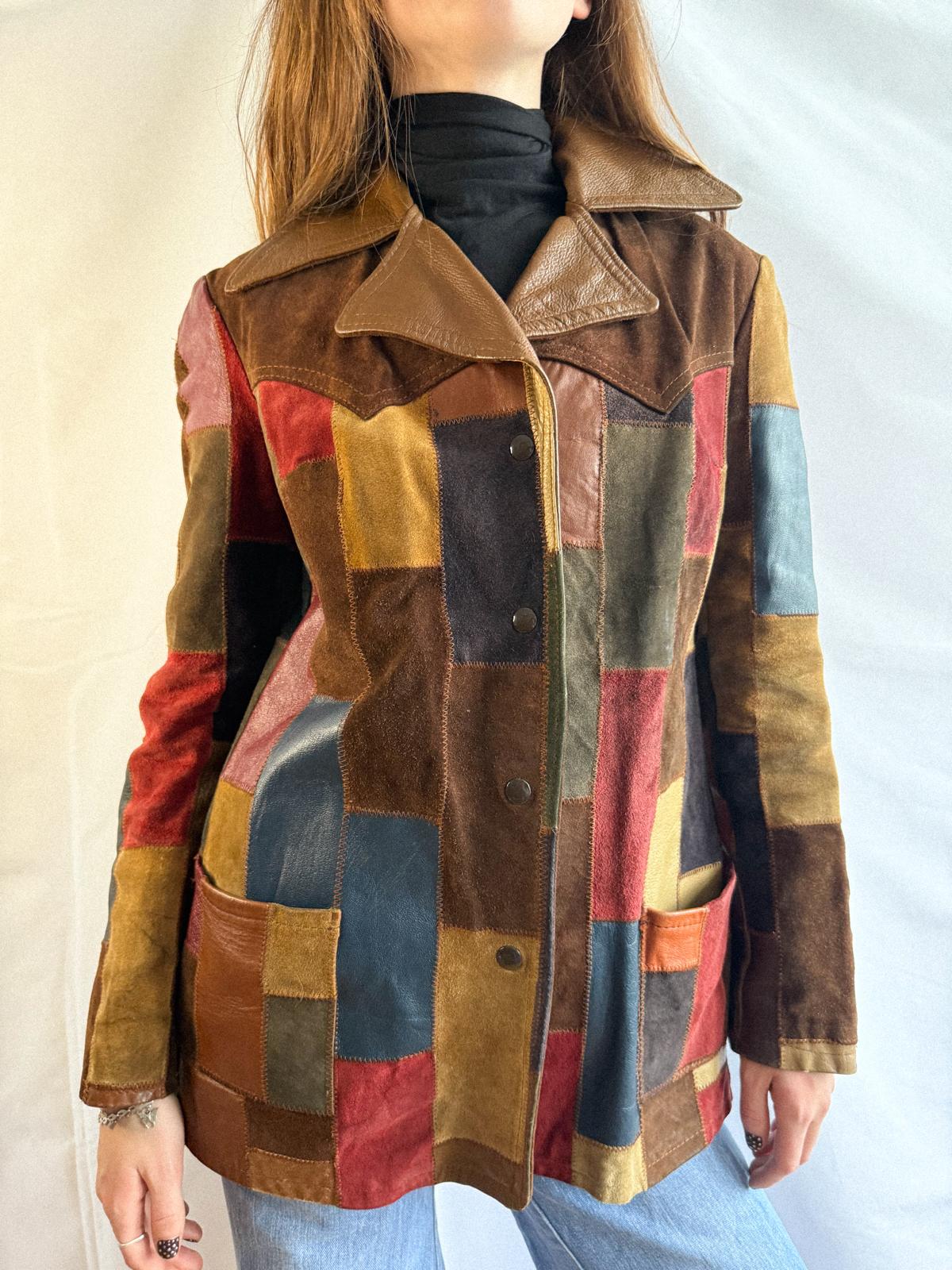 1970s Patchwork Leather Jacket – Rare and Collectable Suede Boho Coat