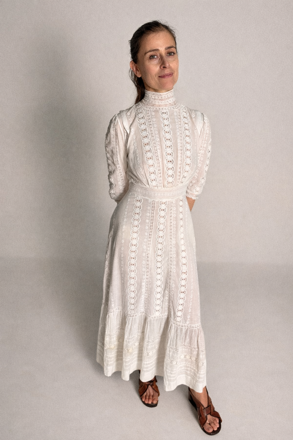 Edwardianisches weißes Baumwollspitzen-Tageskleid, ca. 1905–1912