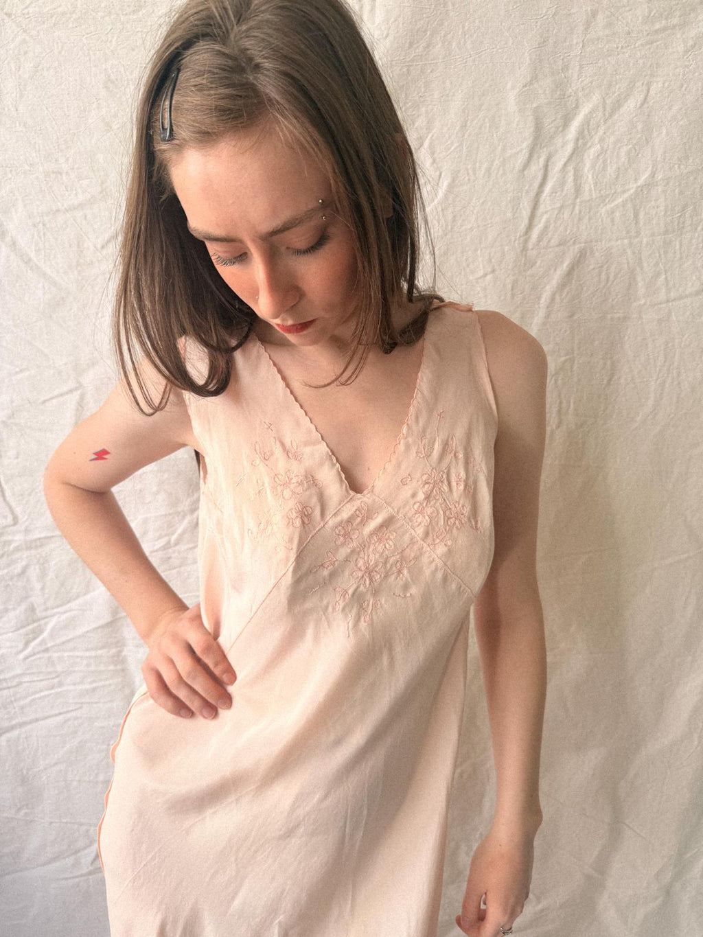 1930s Baby Pink Bias-Cut Silk Slip Dress