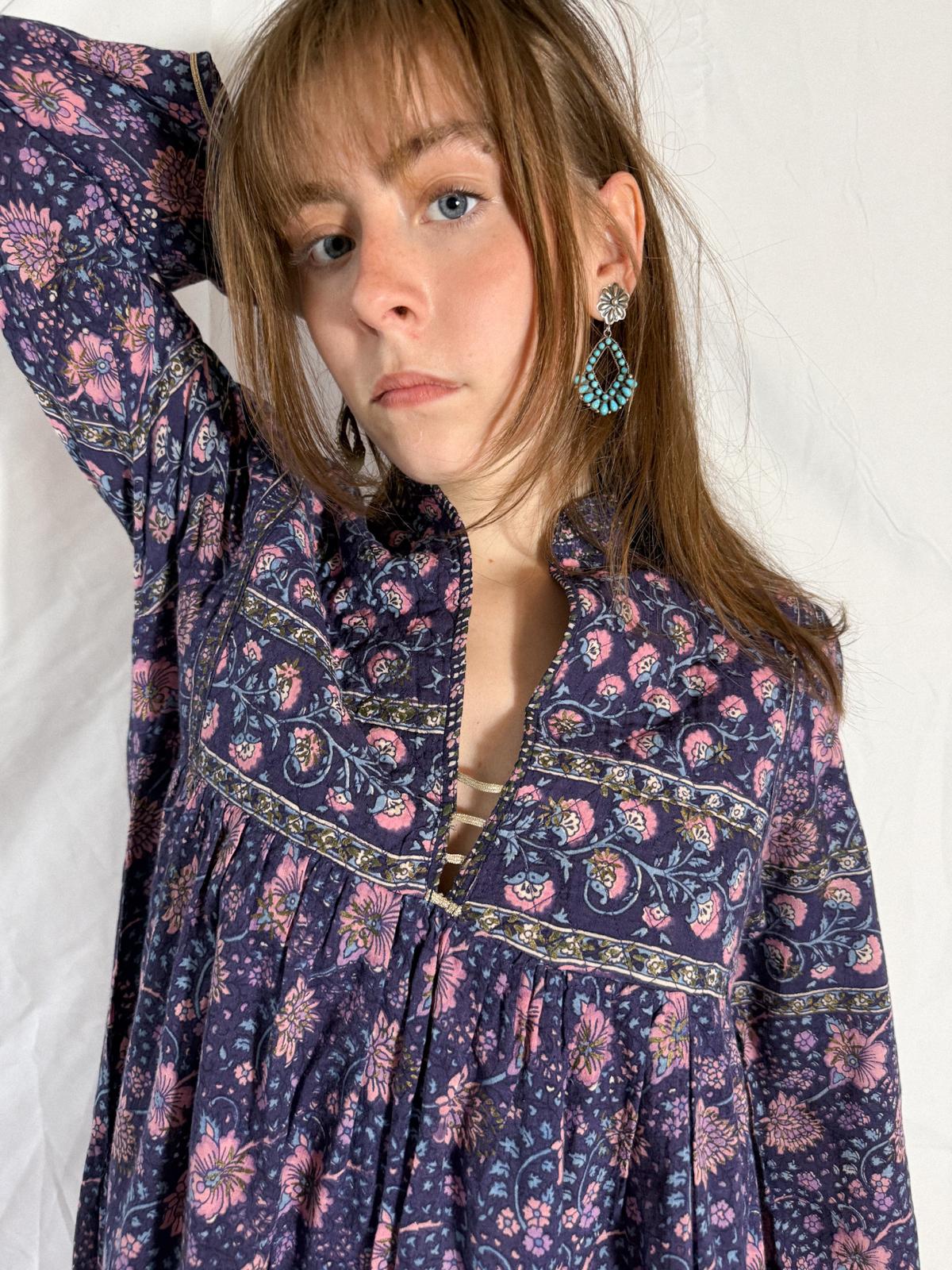 1970s Blockprint Cotton Dress