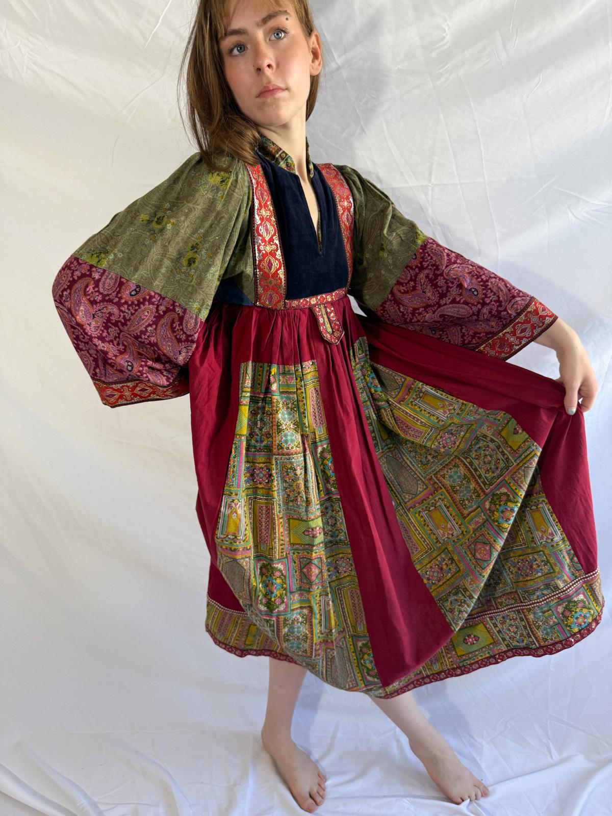 1970s Afghan Style Patchwork Dress