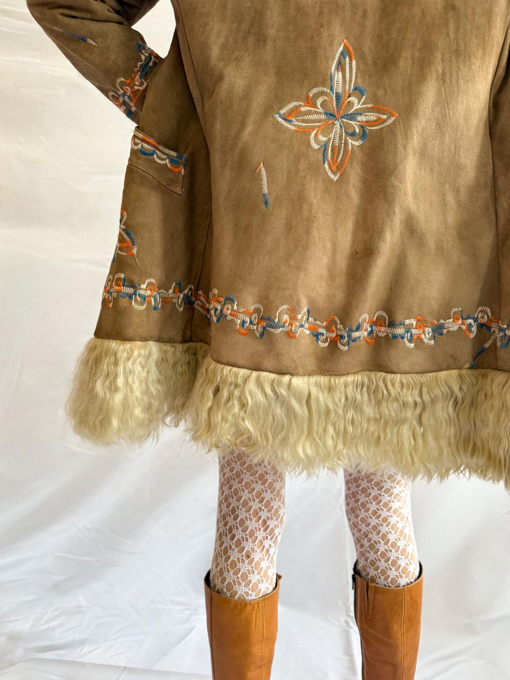 1970s Taupe Embroidered Afghan Coat