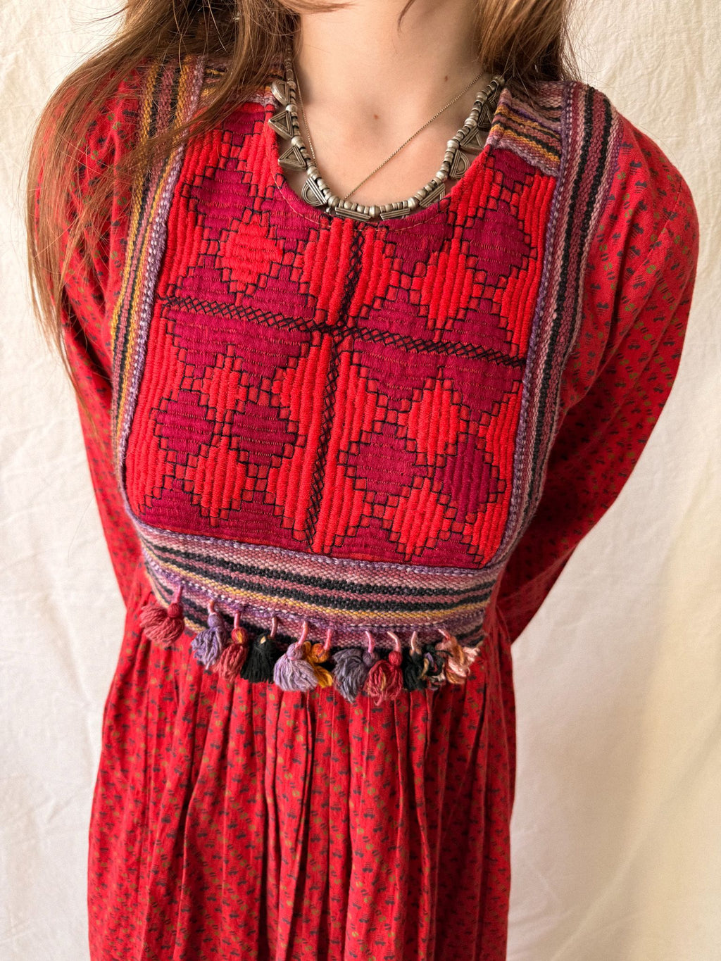 1970s Afghan Embroidered Cotton Folk Dress