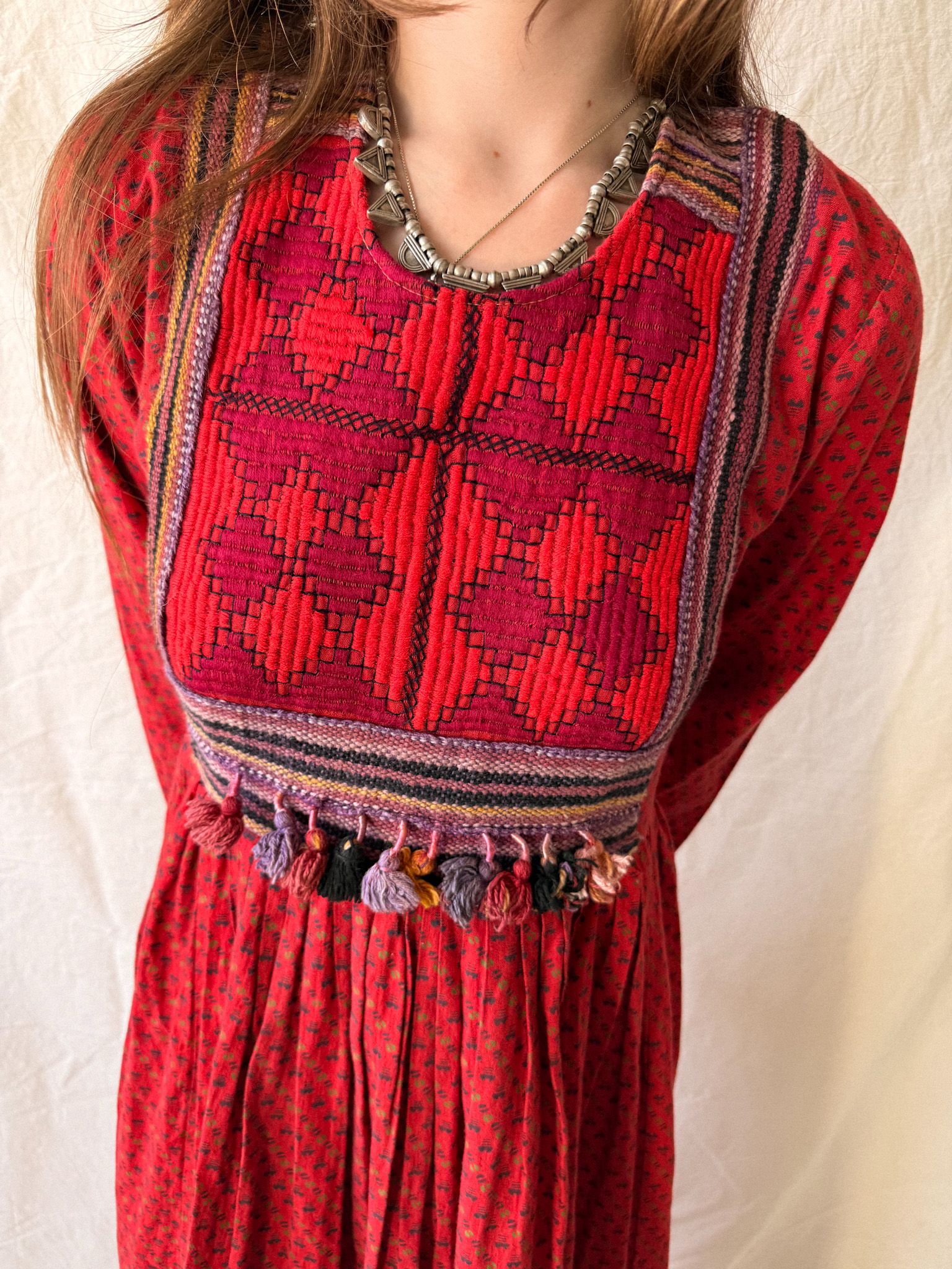 1970s Afghan Embroidered Cotton Folk Dress