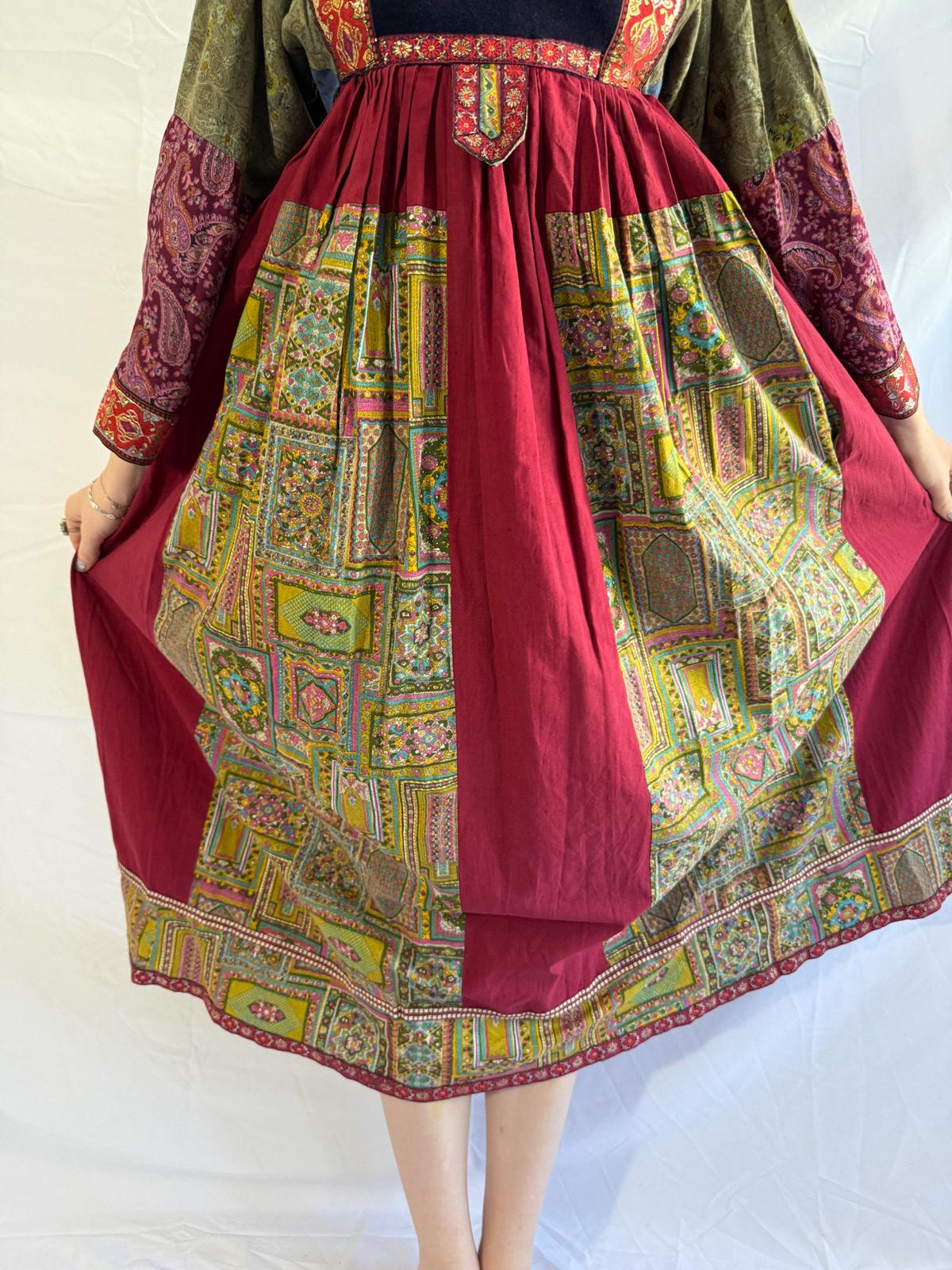 1970s Afghan Style Patchwork Dress