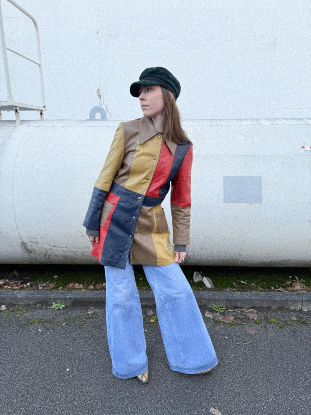 1960s / 70s Multicoloured Colourblock Leather Coat