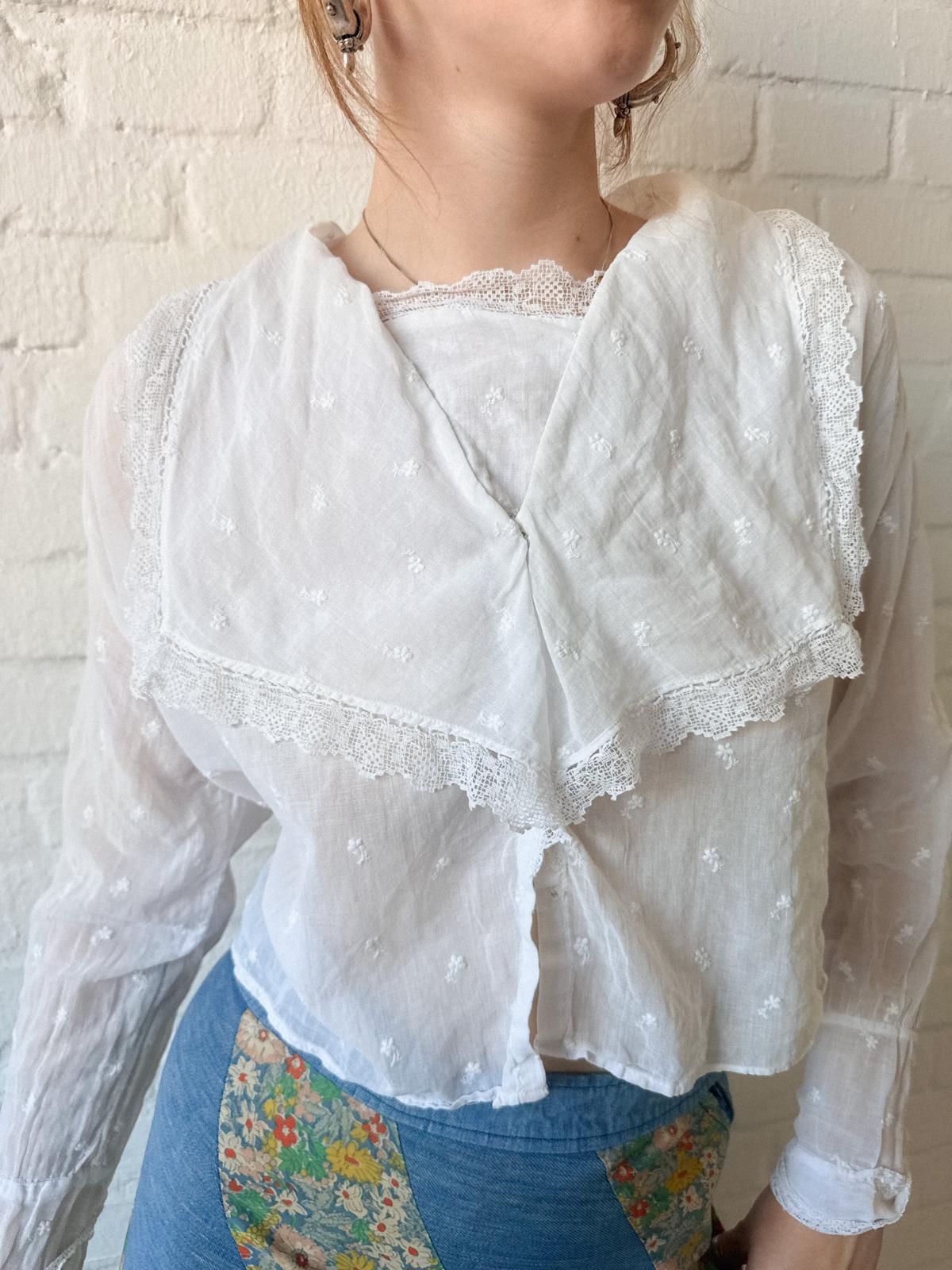 1910s Edwardian Cotton Batiste Embroidered Blouse