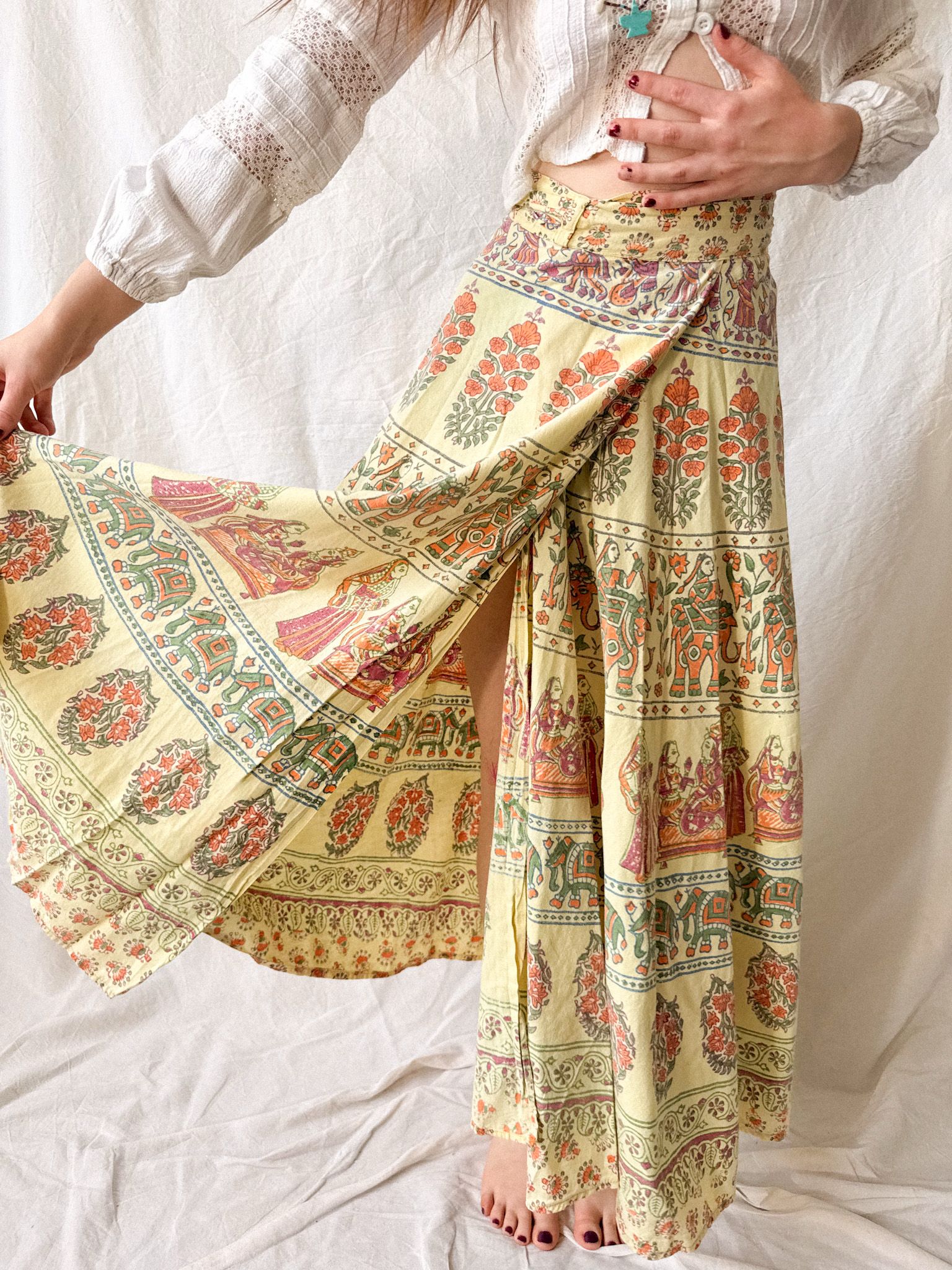 Vintage 1970s Indian Block Print Wrap Skirt