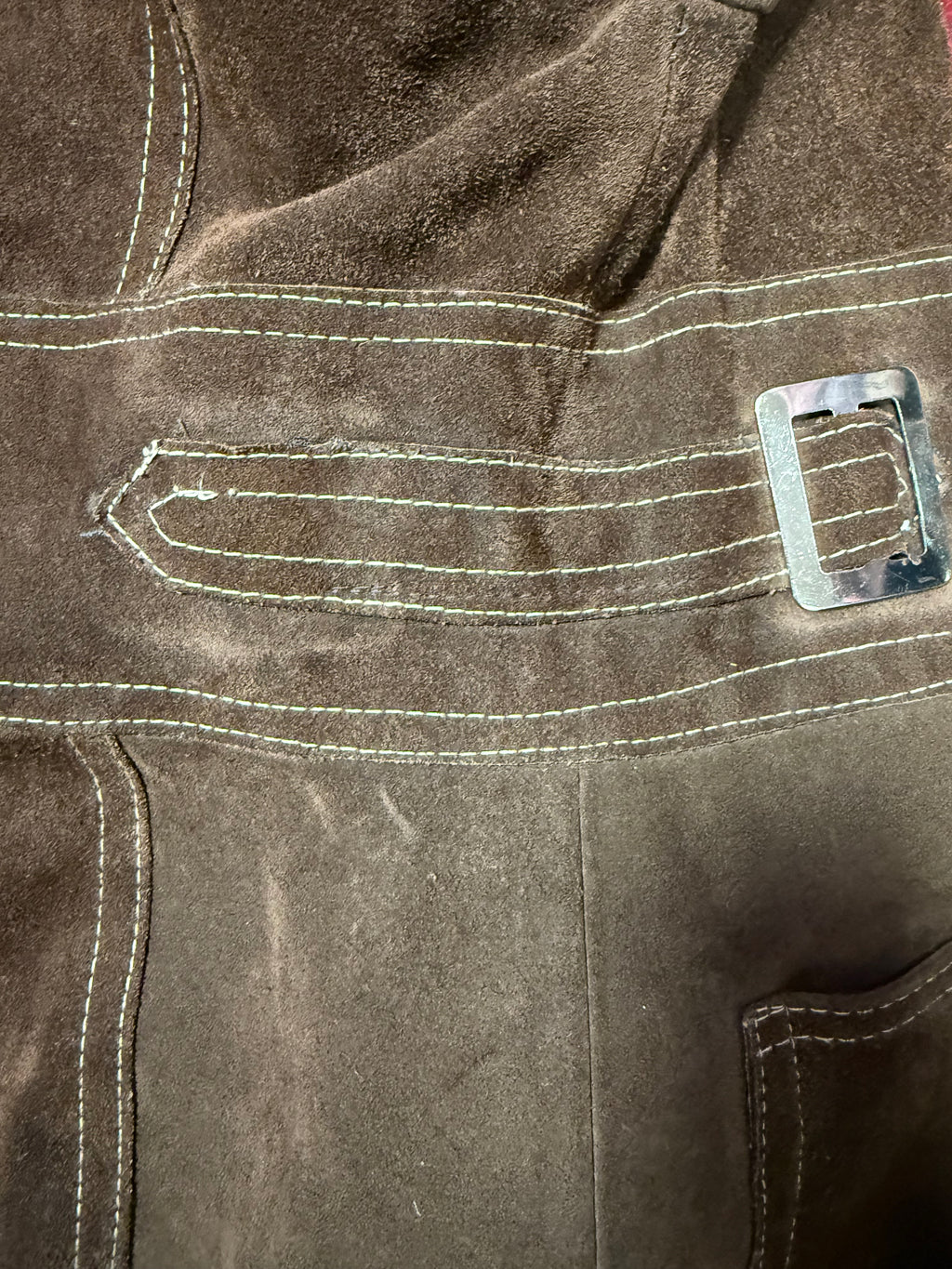 Brauner Wildleder-Penny-Lane-Mantel aus den 1970er-Jahren mit Knopfleiste und opulentem Schaffellkragen