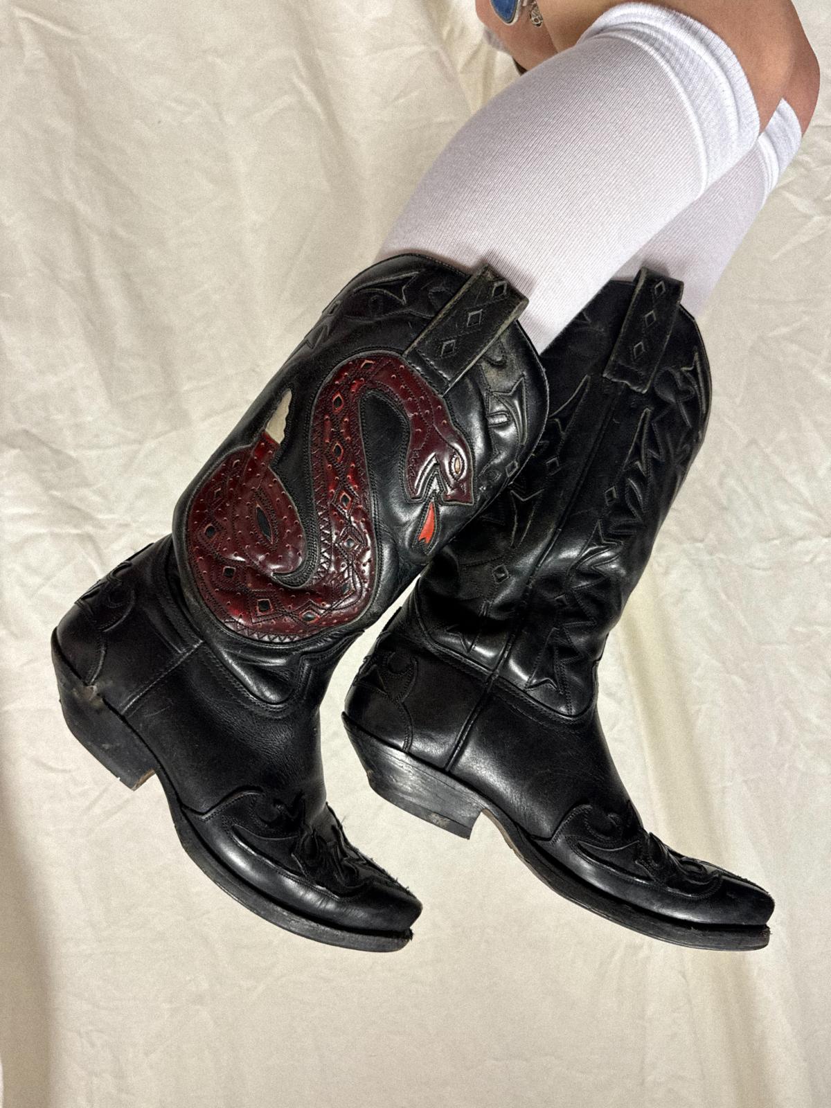 Vintage Rattle-snake Inlay Cowboy Boots (39)
