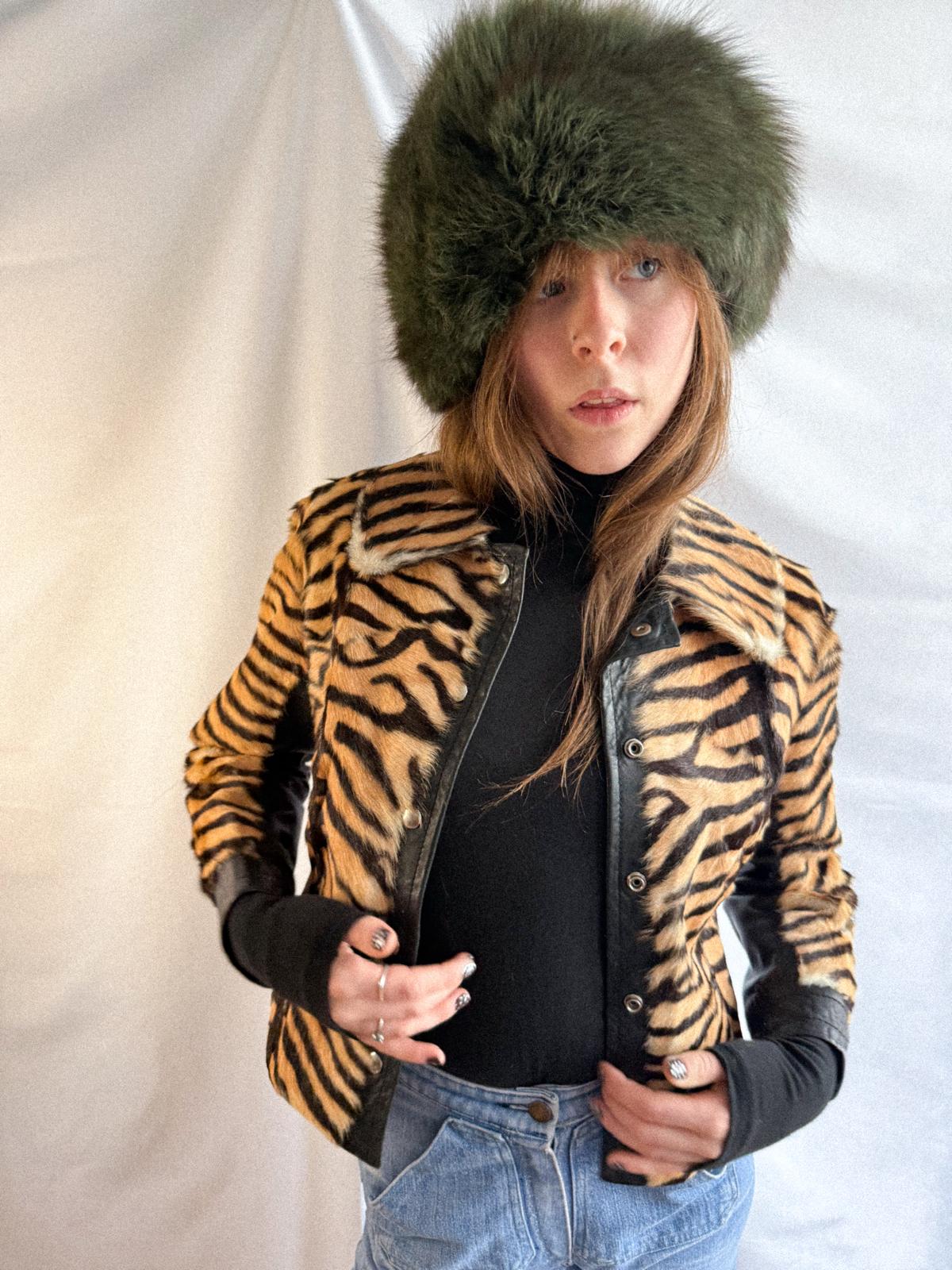 1970s Tiger Print Calf Hair & Leather Cropped Jacket