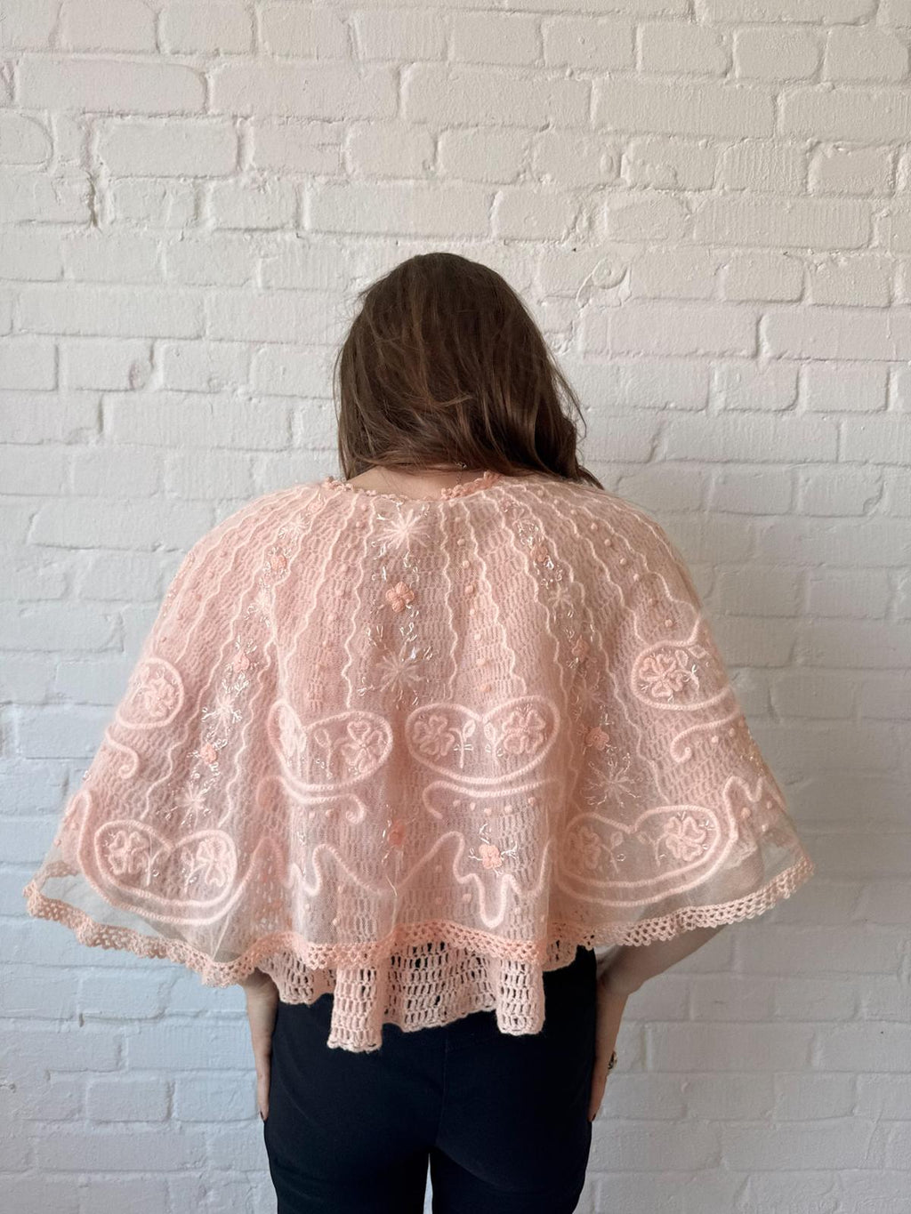 Edwardian to Early 1920s Angora & Tulle Bed Jacket / Capelet