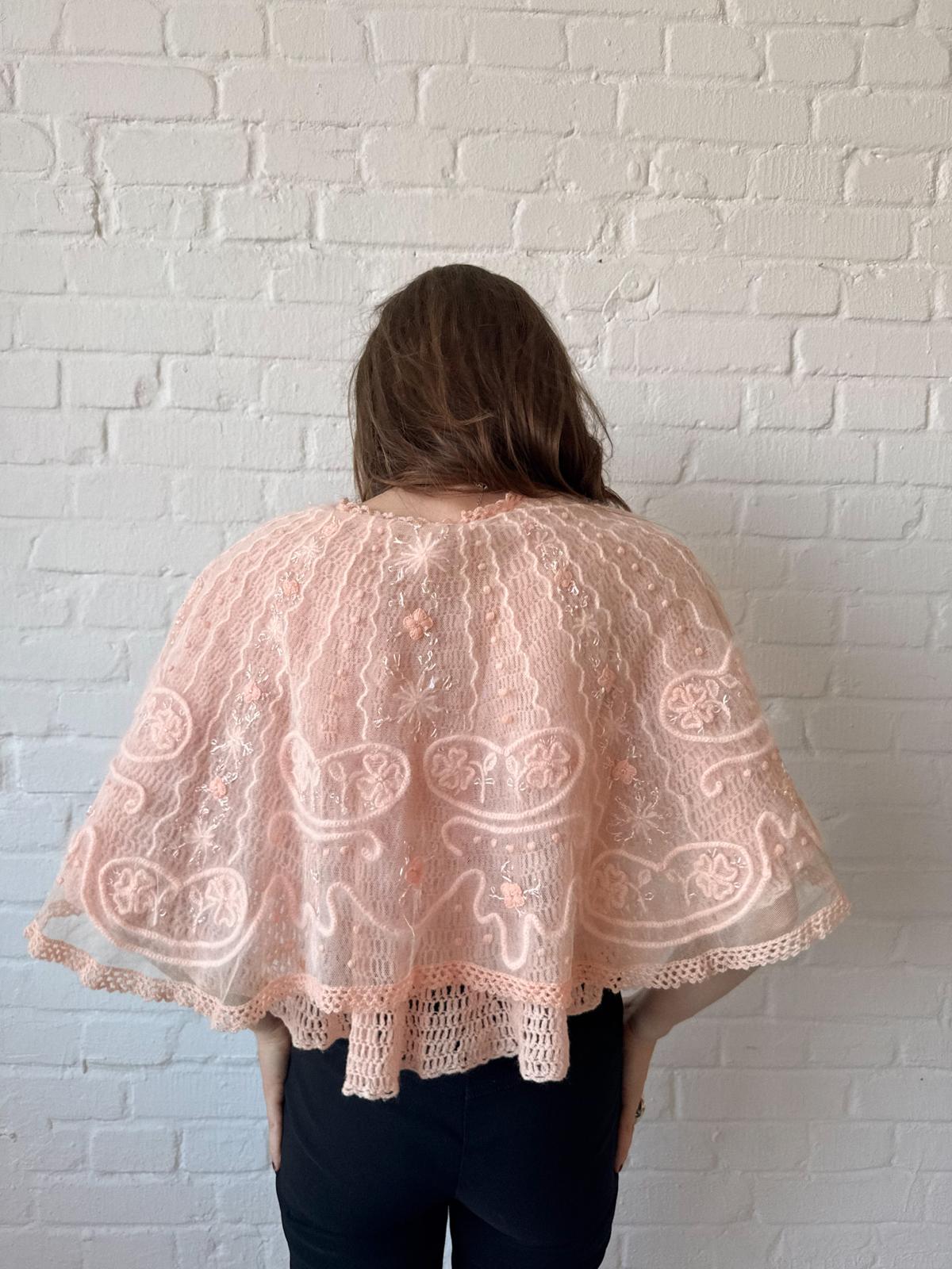 Edwardian to Early 1920s Angora & Tulle Bed Jacket / Capelet