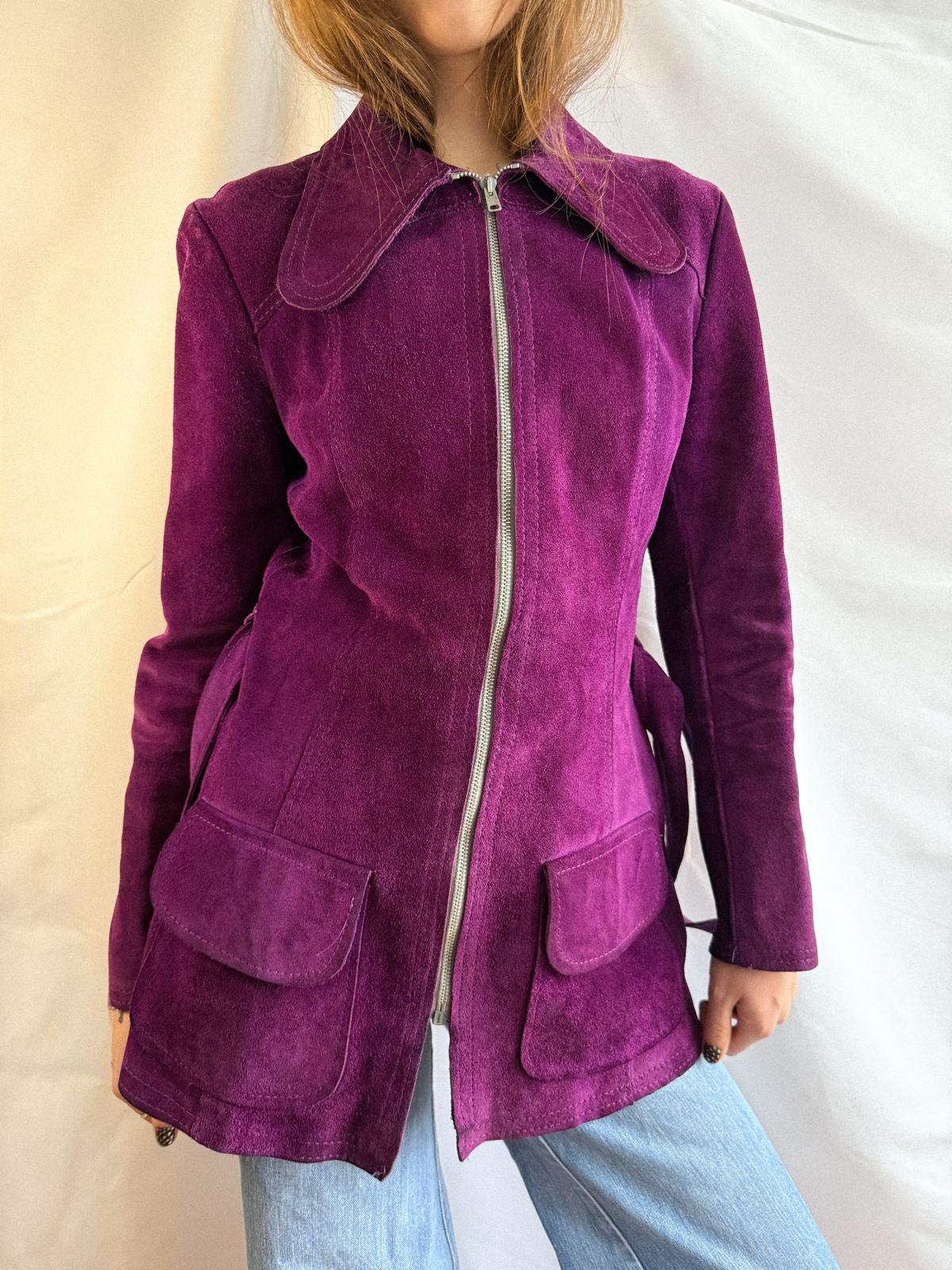 Royal Amethyst Wildlederjacke aus den 1970er Jahren mit Dolchkragen