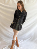 RESERVED FOR TUSIA Suede Jacket – Vintage Navy Fitted Leather Coat with Contrast Stitching