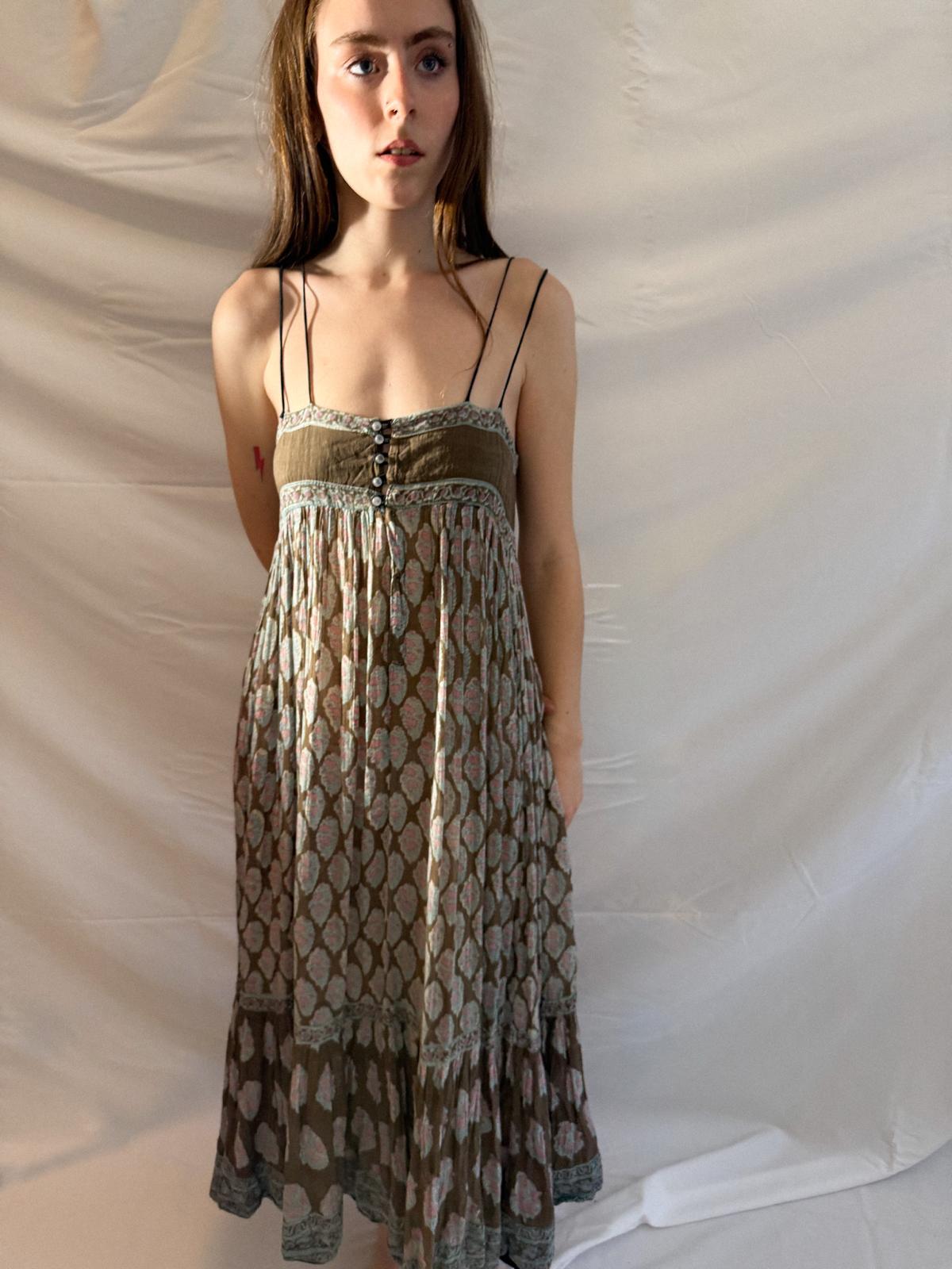 1970er Indianisches Baumwoll-Gaze-Trägerkleid