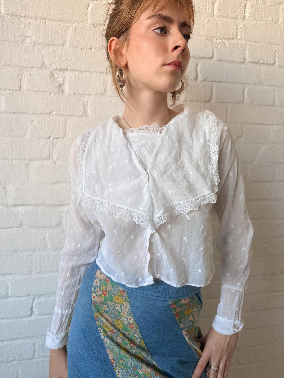 1910s Edwardian Cotton Batiste Embroidered Blouse