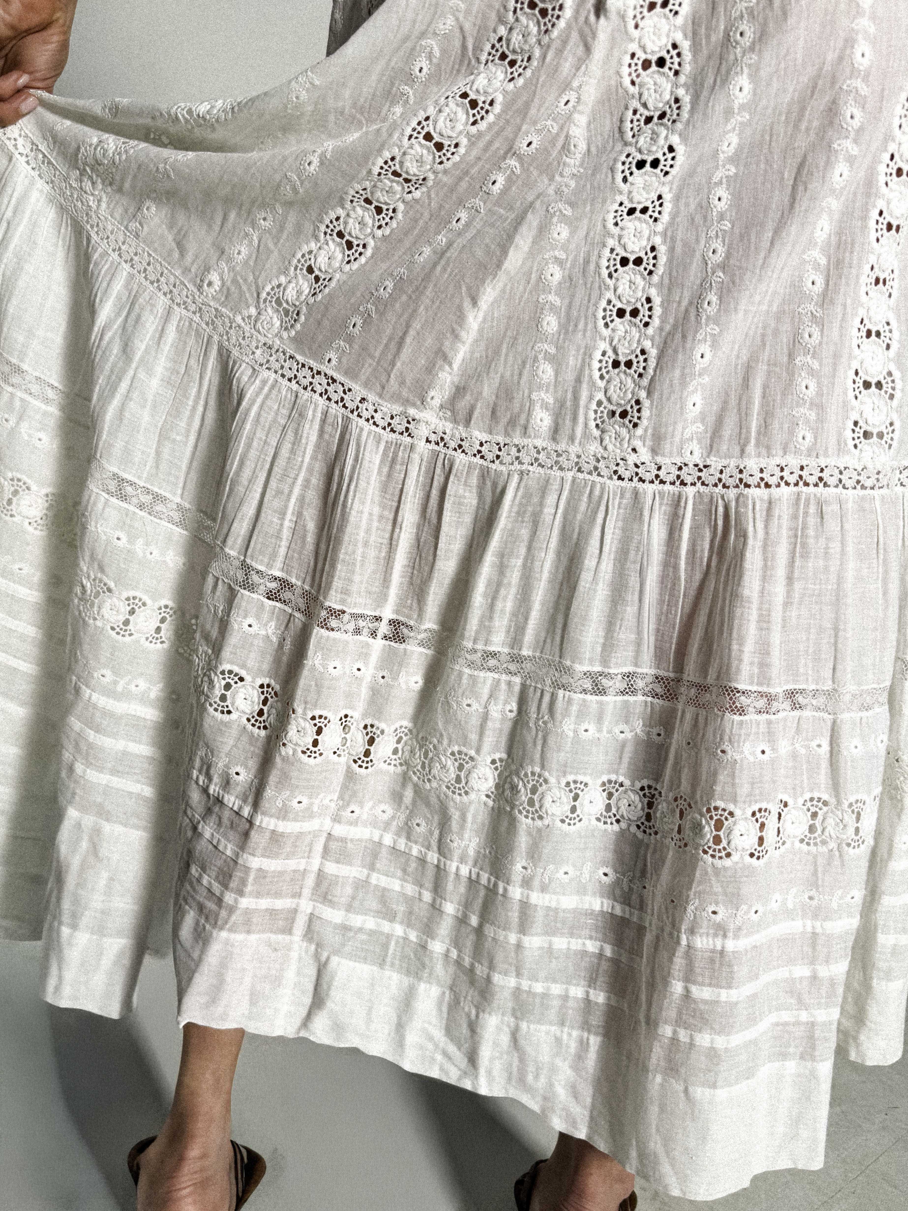 Edwardian White Cotton Lace Day Dress c.1905–1912