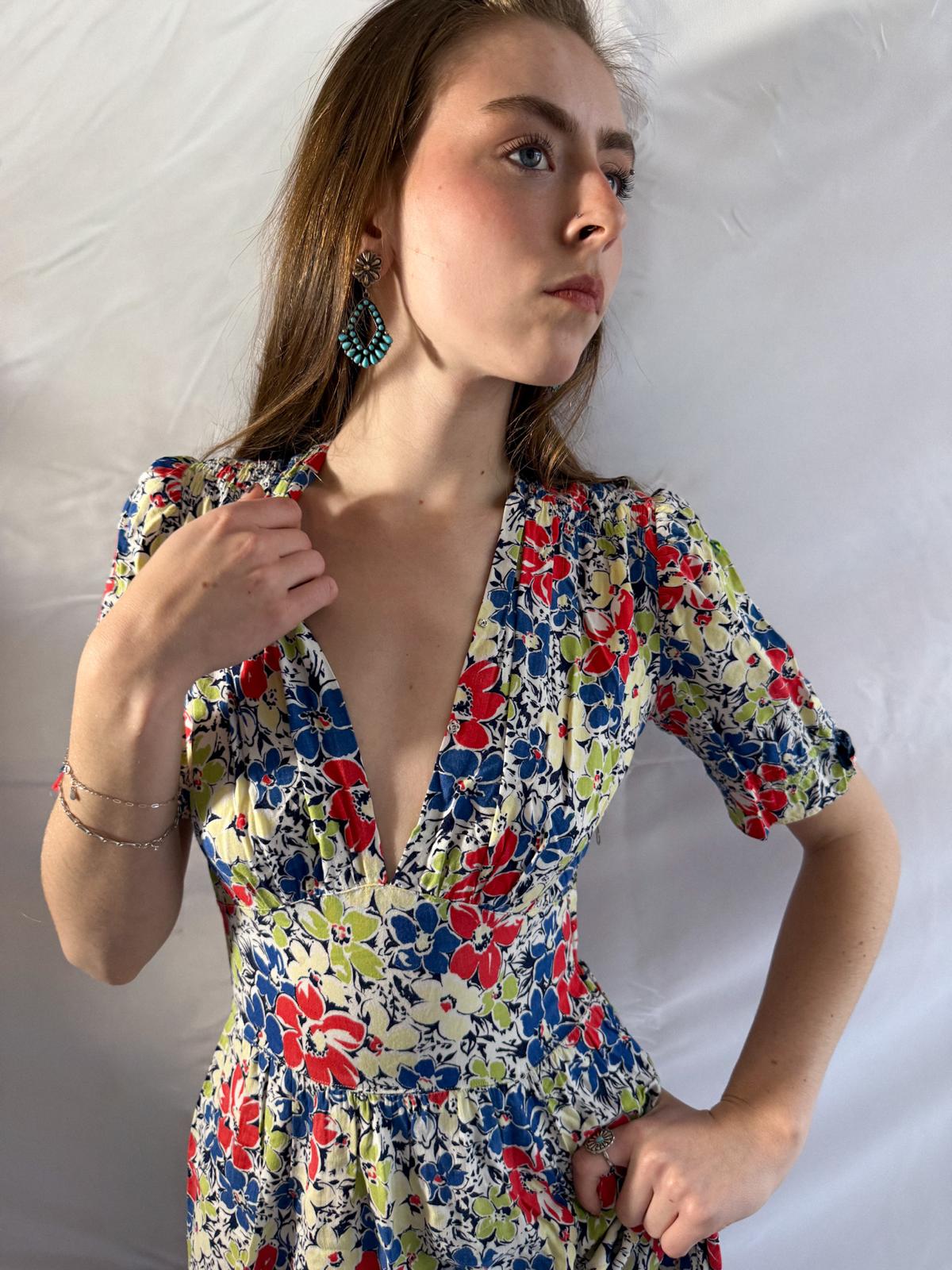 Geblümtes Baumwoll-Teekleid aus den 1940er Jahren