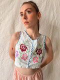 Antique to Early Vintage Embroidered Folk Bodice / Cotton Corset Cover