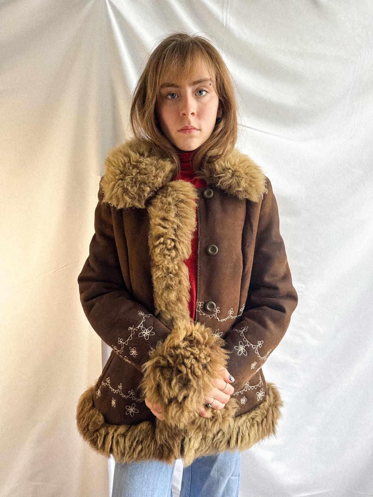 1970s Embroidered Shearling Afghan Style Coat