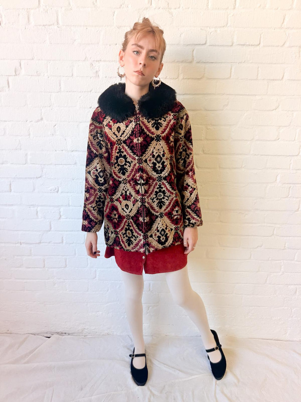 1960s Tapestry Chenille Ski Jacket with Faux Fur Collar