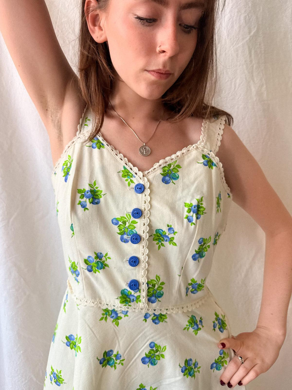 1970s Blueberry Print Cotton Sundress