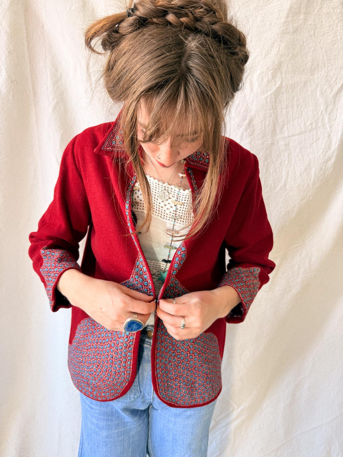 1920s–1930s Indian Cashmere Wool Jacket with Embroidered Trim