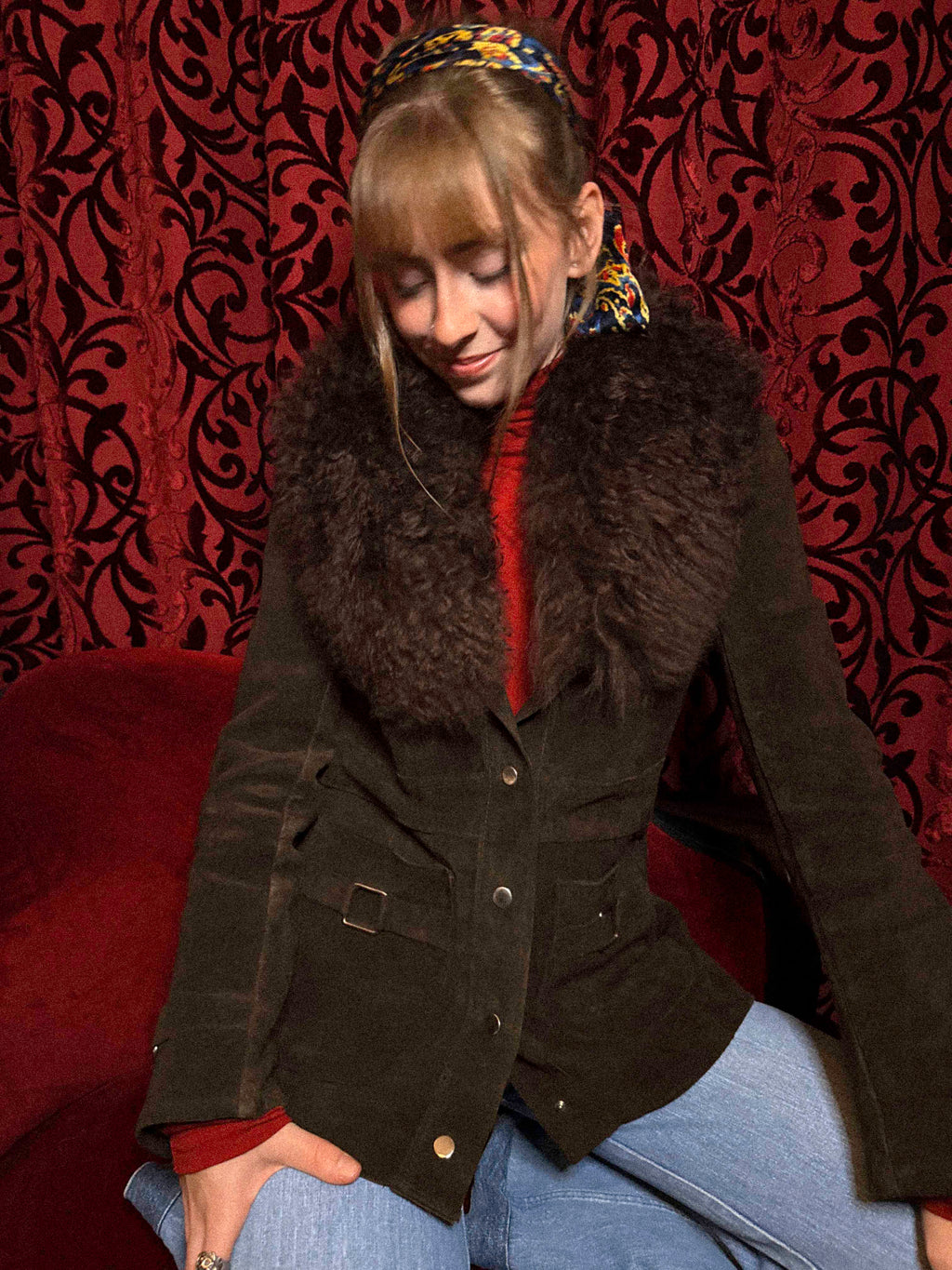 1970s Penny Lane Shearling Jacket – Deep Chocolate Brown with Lush Sheepskin Collar