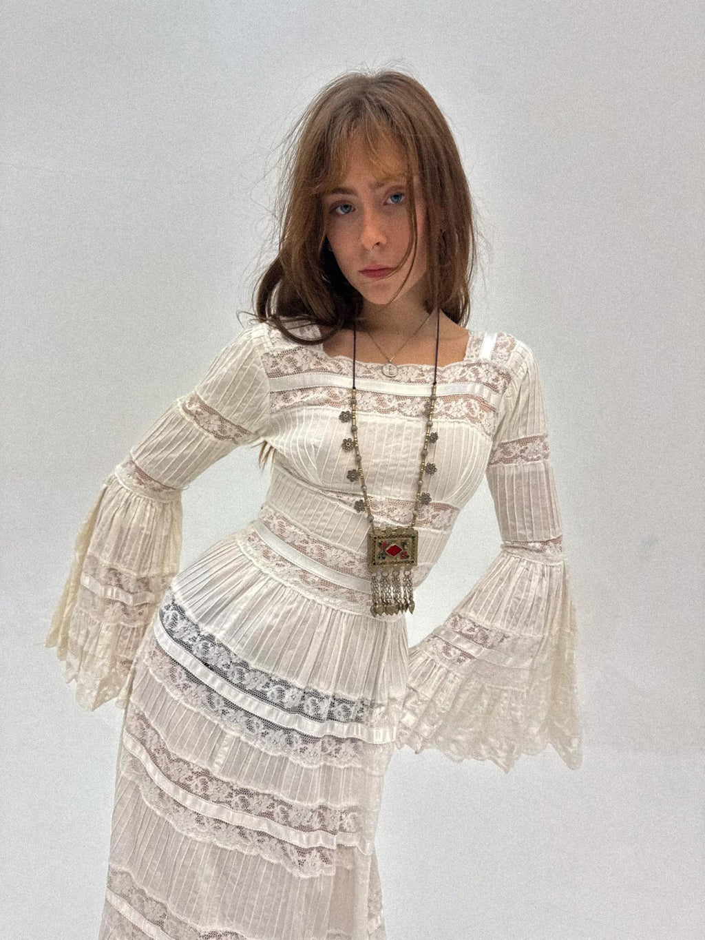 Mexican Cotton Wedding / Bohemian Dress, 1970s