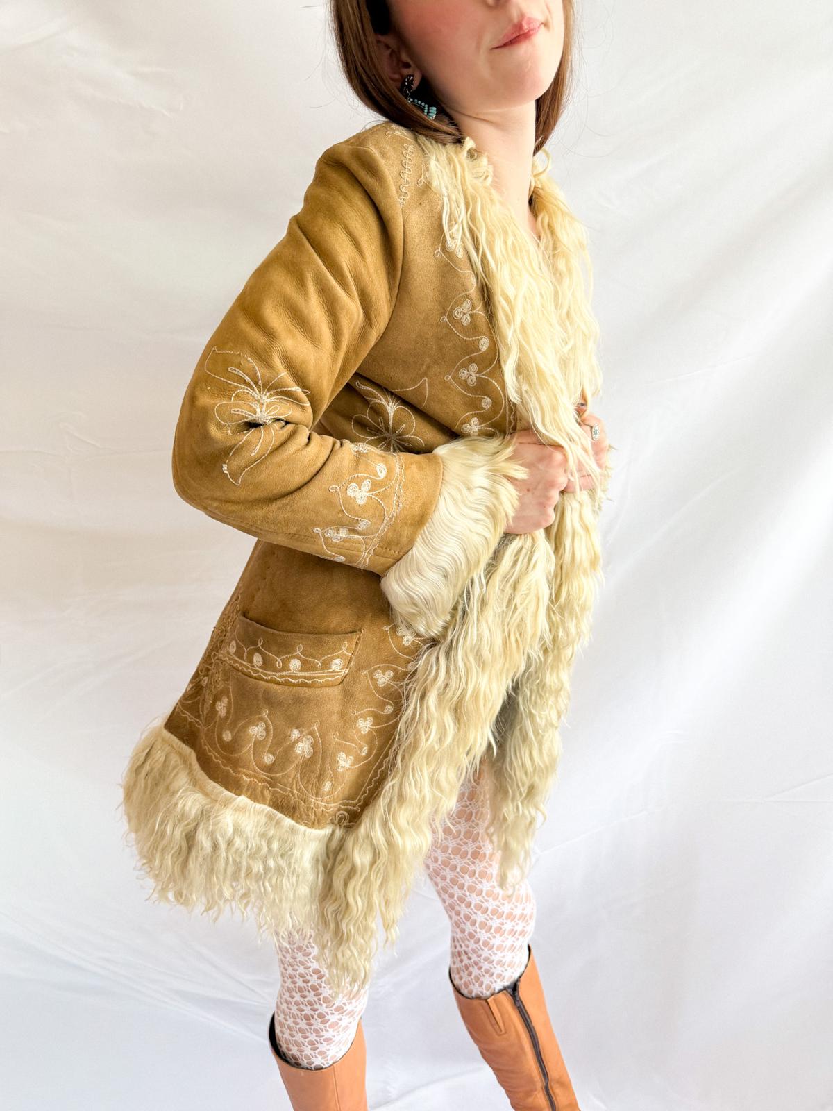 1960s-70s Embroidered Afghan Jacket with Shearling Trim